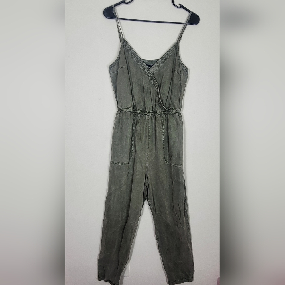 Abercrombie & Fitch S Olive Green Lyocell Jumpsuit Wrap Front Sleeveless Utility